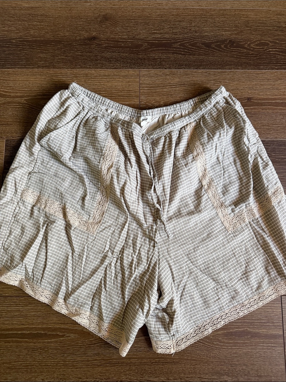 American Eagle Beige Plaid Lace-Trim Boxers